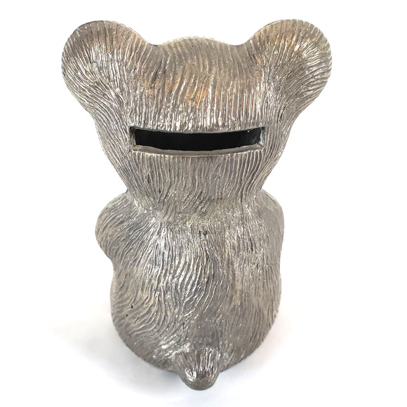 Baby Bear Holding Teddy Bear - Metal Bank / Statue - Vintage Made Taiwan 1970's! - Picture 3 of 9